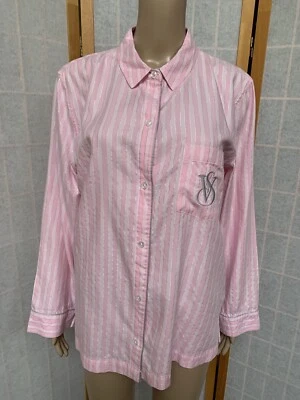 Pijama Victoria’s Secret Rosa/Blanco/Plateado Rayas Top Botón M/M Usado en Excelente Condición Foto 1 de 4