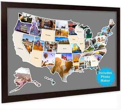 YLOVAN USA Photo Map, Travel Map - 24 x 36" 50 States Photo Map of The United States...