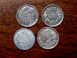 Cuatro monedas de plata de 5 centavos diferentes genuinas de Canadá #10 R2 - Imagen 1 de 2