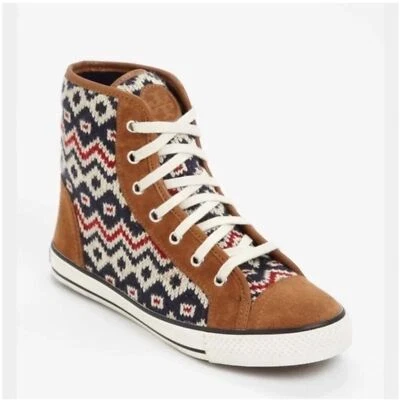 TORY BURCH Noah Fair Isle Zapatillas Altas Tejidas Marrón Gamuza Informales Botas de Invierno Foto 1 de 4