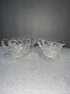 EAPG National Glass Co McKee PRES-CUT AZTEC Creamer 1908 Sugar Bowl 1909 - Picture 1 of 12