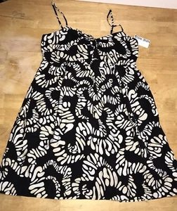 NUOVO abito donna Nine West nero/bianco/abbronzato senza maniche con spalline A-Line taglia large - Foto 1 di 10