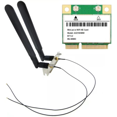 AX210 Mini PCIe WiFi 6E Adapter Cable 8dBi Wireless Antenna Low Profile Bracket - Image 1 of 4