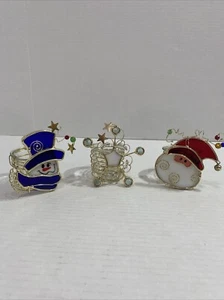 Christmas Stained Glass Candle Holder Set 3 Santa Snowman Snowflake  - Picture 1 of 18