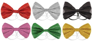Elastic Glitter Bow Ties - Fancy Dress Costume Party Wedding Christmas Sparkly - Picture 1 of 7