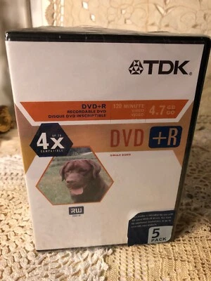 TDK RW DVD+R 4x speed 4.7 GB 5 Pack with Full Size DVD Cases - Sealed - Image 1 of 4