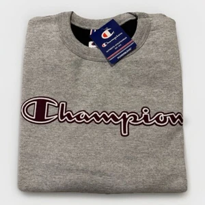 Champion Men’s Power Blend Fleece Crew Script Logo Sweatshirt Oxford Grey Small - Picture 1 of 3