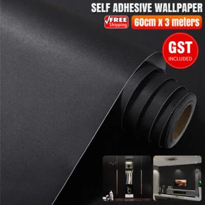 Black Vinyl Roll Adhesive Matte Contact Paper Waterproof Wallpaper Furniture AU - Picture 1 of 15