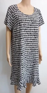 Garnet Hill Pullover Dress Size 10 regular  women's black/white silk short sleev - Picture 1 of 11