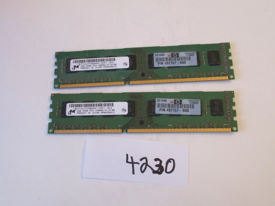 Micron 2x2Gb=4Gb PC3-10600 1333Mhz DDR3 Desktop Memory RAM (4230) - Image 1 of 2