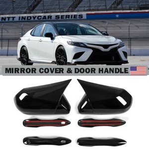 Gloss Black For 2018-2023 Toyota Camry Mirror Cover Cap + 4DR Handle Covers Kit - Picture 1 of 9