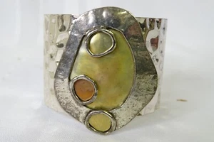 Silver Toned Artisan Hammered Cuff Bracelet Mixed Metals - Picture 1 of 6