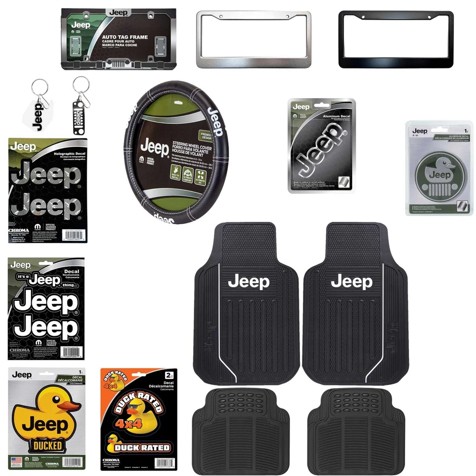 JEEP Logo Car Truck Rubber Floor Mats Decal License Frame Key Chain Gift Set - Imagem 1 de 1