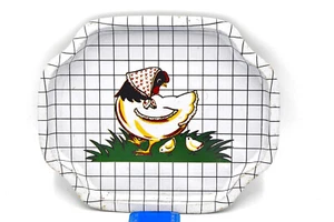 Vintage Metal Tray Chicken Chicks Head Scarf Grid Mama Baby Trinket Jewelry Egg - Picture 1 of 4