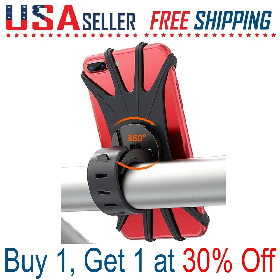 Cell Phone Silicone Mount Holder GPS Motorcycle MTB Bike Bicycle 360 Rotation   - Image 1 of 4