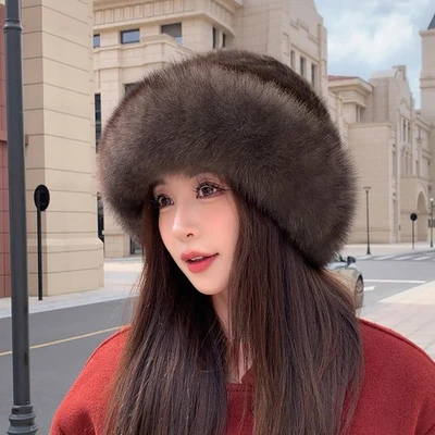 Mujeres Sombrero de piel de zorro real Sombrero de cubo de piel de conejo Sombrero cálido de invierno Sombrero de bombín - Imagen 1 de 4