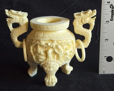 Quemador de incienso/censario chino de colección intrincado dragones tallados a mano Foto 1 de 4