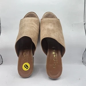 Mariella Italy Sandals Open Toe Slip on Tan Suede Leather 3" Block Heels 9M - Picture 1 of 6