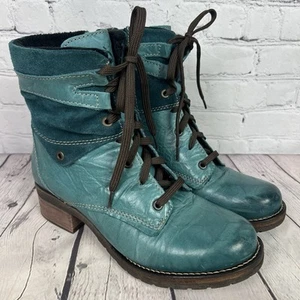 Dromedaris Kara Combat Boots Schnürstiefel grün abgenutzt Leder 40 Damen US 9,5 - Bild 1 von 11