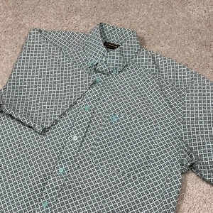 Ariat Mens Medium Button Down Short Sleeve Blue Pattern Shirt - Picture 1 of 9