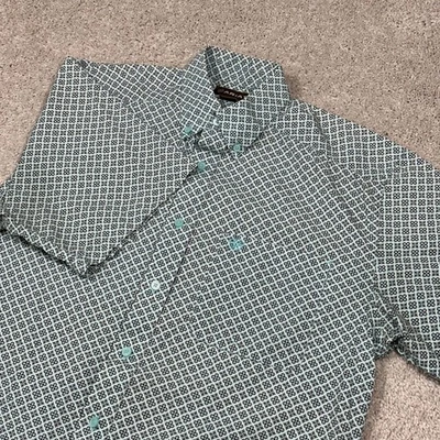 Ariat Mens Medium Button Down Short Sleeve Blue Pattern Shirt - Image 1 of 4