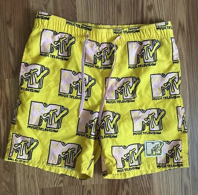 MTV Amarillo Música Televisión Gráfico Bañador Tabla Rosa Pantalones Cortos S Pequeño Foto 1 de 4