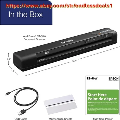 Epson Workforce ES-60W Wireless Portable Sheet-fed Document Scanner for - Image 1 of 4