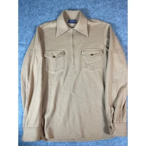 Vintage 60s Pendleton Half Zip Sweater Mens Small Tan Virgin Wool Overshirt Work - Picture 1 of 6