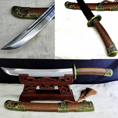 1095 carbon steel sharp blade Chinese dragon Qing Dynasty dao rose wood saya - Image 1 of 4