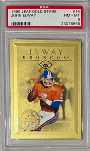 Leaf Gold Stars #15 1996 John Elway PSA 8 0006/2500 Denver Broncos Salón de la fama - Imagen 1 de 2