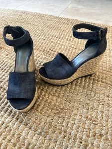 STUART WEITZMAN SOHO DENIM ESPADRILLE WEDGE SANDAL SIZE 8 - Picture 1 of 6