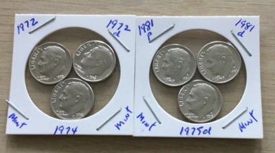 1972pd, 74,75d, 81pd Roosevelt Dimes, L36P11,12 uncirculated From US Mint sets - Image 1 of 4