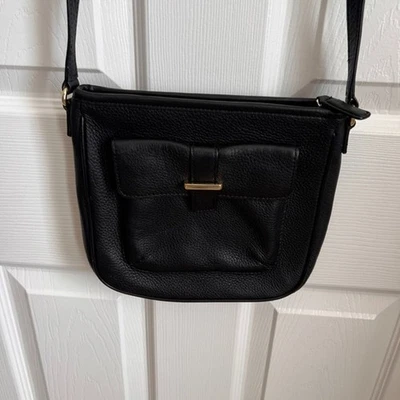 Bolso Bandolera Talbots Cuero Negro Cartera con Correa Ajustable y Bolsillo Frontal Foto 1 de 4