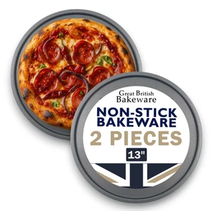 2 x Pizza Tray Perforated Pan Tray, 13 Inch (33cm), Non Stick, Made In England - Picture 1 of 12