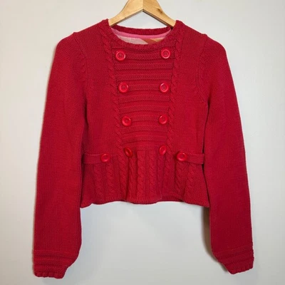Sanctuary Red Knit Military Pullover Sweater S Cable Knit Double Breasted Peplum - Image 1 of 4