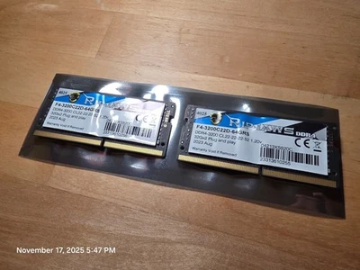 Ripjaws DDR4 SO-DIMM Series RAM 64GB (2x32GB) 3200MT/s CL22-22-22-52 1.20V - Image 1 of 4