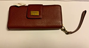 FOSSIL 1954 Series ~ Quinn Bi-Fold Clutch Wallet Wristlet Red Leather Brass - Picture 1 of 4