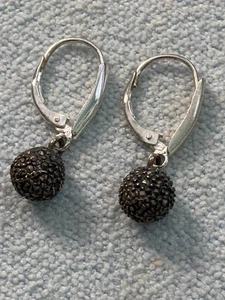 .925 Sterling Silver SAS Marcasite 7mm ball Lever back Dangle Earrings - Picture 1 of 8