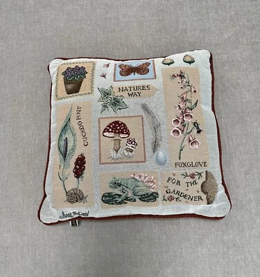 Tapestry Throw Pillow Mushroom Nature Garden Patio Cottage Farmhouse Sun Room - Image 1 of 4