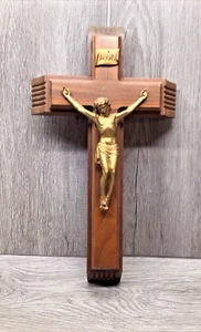 Vintage Wooden Crucifix Sick Call Set Cross Holy Water Candles INRI 13 x 7.5" - Picture 1 of 10