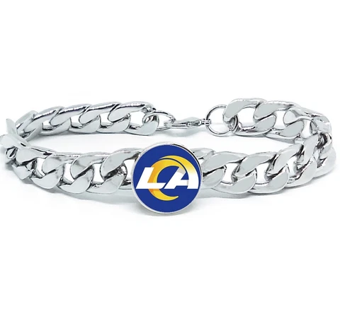 New Style Los Angeles LA Rams Silver Mens Link Chain Bracelet Football Gift D4 Cover