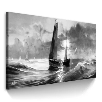 Leinwand Bild Segelboot Meer Schwarz Weiß Abstrakt Wandbilder Wohnzimmer 4907A - Bild 1 von 4