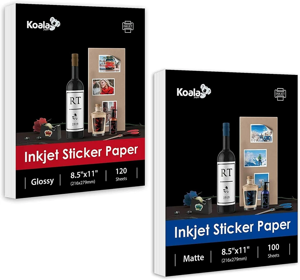 Koala Sticker Paper for Printers, Glossy + Matte, 220 Ct Full Sheet Blank Labels - Image 1 of 4