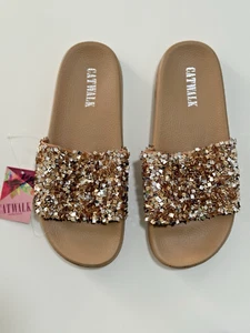 Woman Gold Glitter Sliders Mules Flats UK5 EUE38 US7.5 - Picture 1 of 6