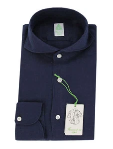 $400 Finamore Napoli Navy Blue Shirt - Extra Slim - S US/S EU - (FN716242) - Picture 1 of 4
