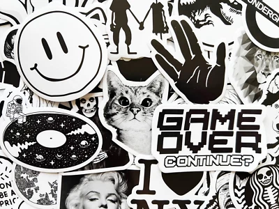 10-100 Black & White Transparent Sticker Pack For Cars Laptops Water Bottles - Image 1 of 4