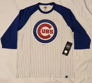NEW Chicago Cubs '47 Brand 3/4 Sleeve Pinstripe T-Shirt Men's Medium - Picture 1 of 4
