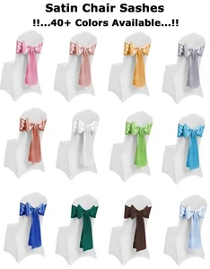 75 Satin Chair Sashes Fuller Chair Cover Bows for Wedding Party decoration NEW - Picture 1 of 44