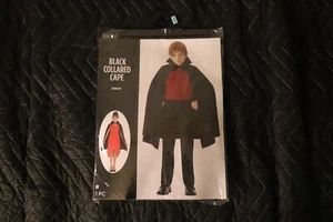 Black Collared Cape Child Size Costume Halloween Party Dress Up School Age8+ - Picture 1 of 3