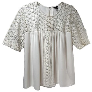 Blusa para mujer Ann Taylor grande manga corta forro top diseño ganchillo en blanco - Imagen 1 de 8